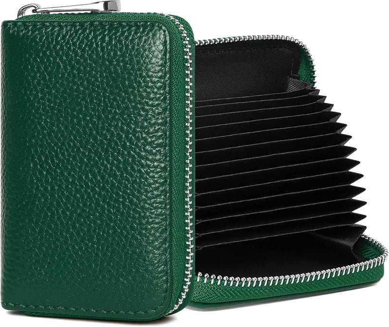 FEITH&FELLY Genuine Leather Credit Card Holder RFID Small Zipper Card Case Wallet for Women & Men - Image 1